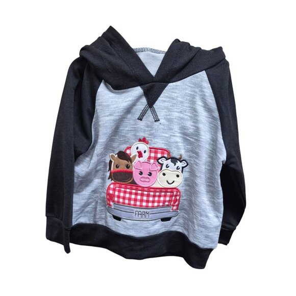 Whimsical Farm Friends Raglan Hoodie For Toddlers Black & Gray - Picture 2 of 3